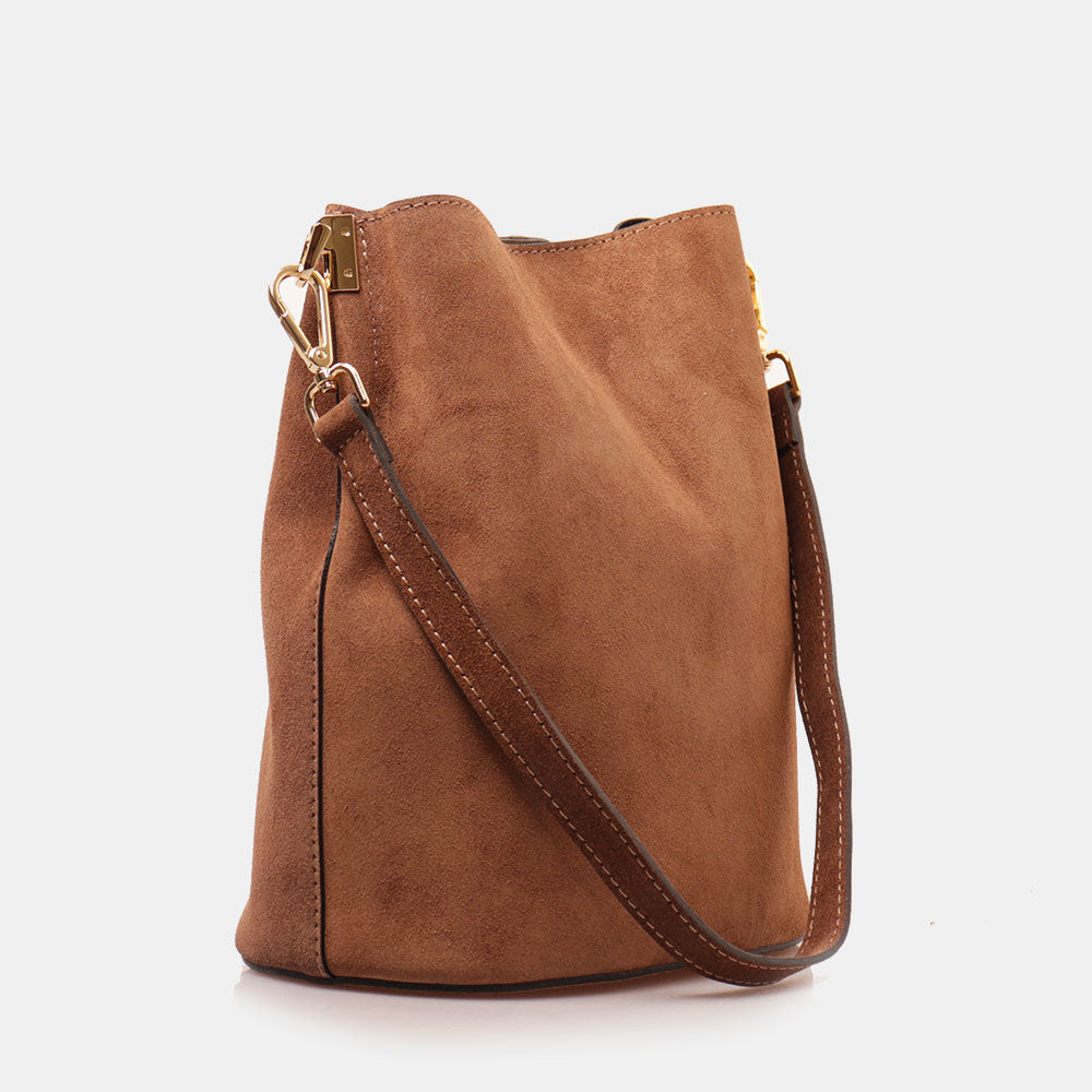 Borsa Secchiello con Tracolla VIAVERDI in Camoscio Marrone Made in Italy linea Capalbio