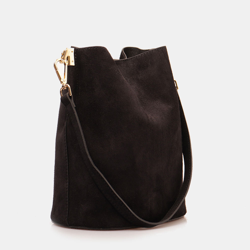 Borsa Secchiello con Tracolla VIAVERDI in Camoscio Nero Made in Italy linea Capalbio