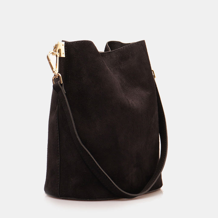 Borsa Secchiello con Tracolla VIAVERDI in Camoscio Nero Made in Italy linea Capalbio