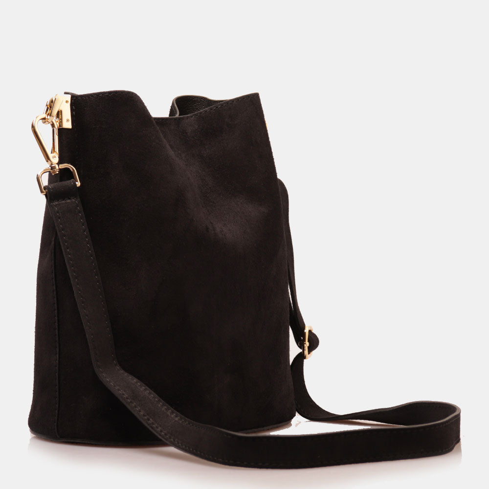 Borsa Secchiello con Tracolla VIAVERDI in Camoscio Nero Made in Italy linea Capalbio