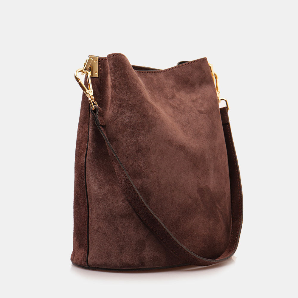 Borsa Secchiello con Tracolla VIAVERDI in Camoscio Testa di Moro Made in Italy linea Capalbio