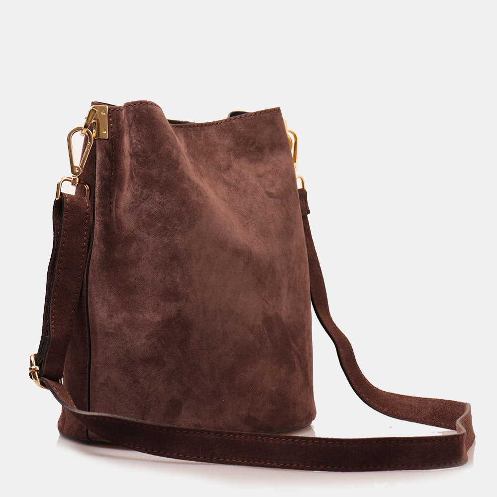 Borsa Secchiello con Tracolla VIAVERDI in Camoscio Testa di Moro Made in Italy linea Capalbio