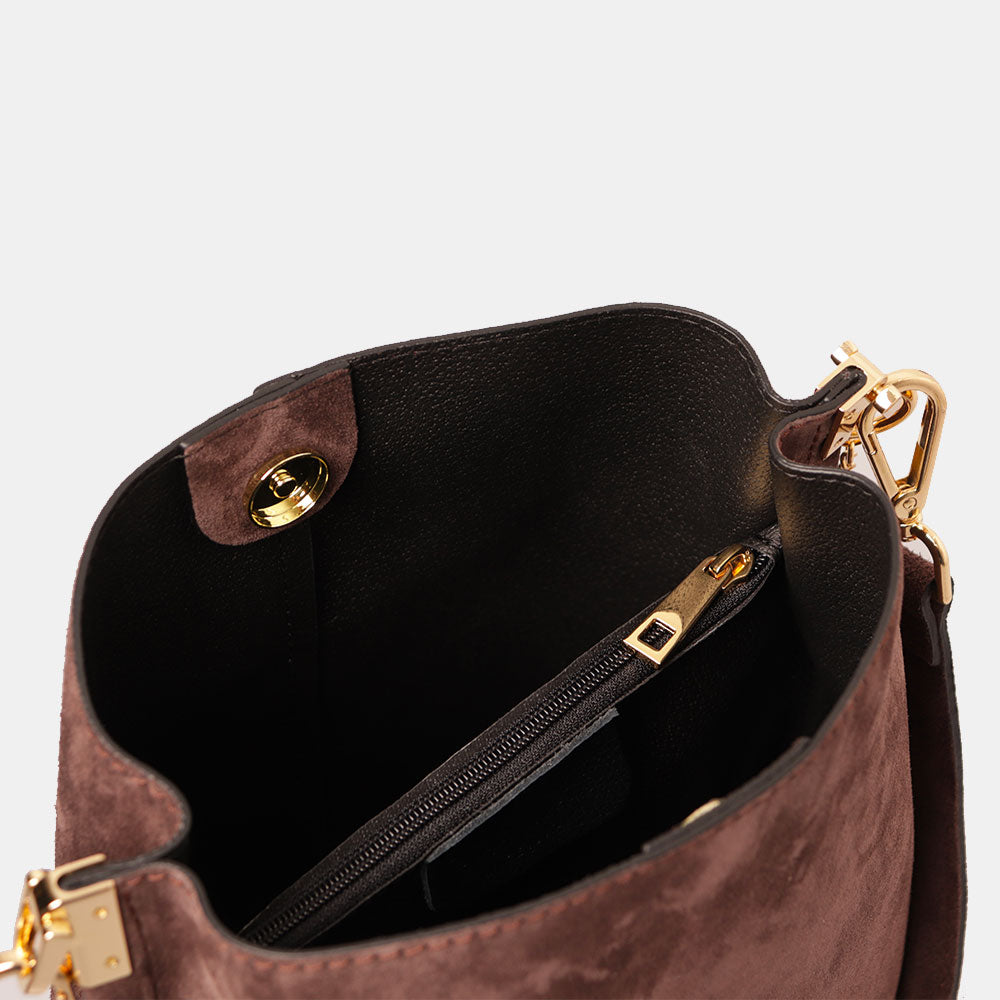 Borsa Secchiello con Tracolla VIAVERDI in Camoscio Testa di Moro Made in Italy linea Capalbio