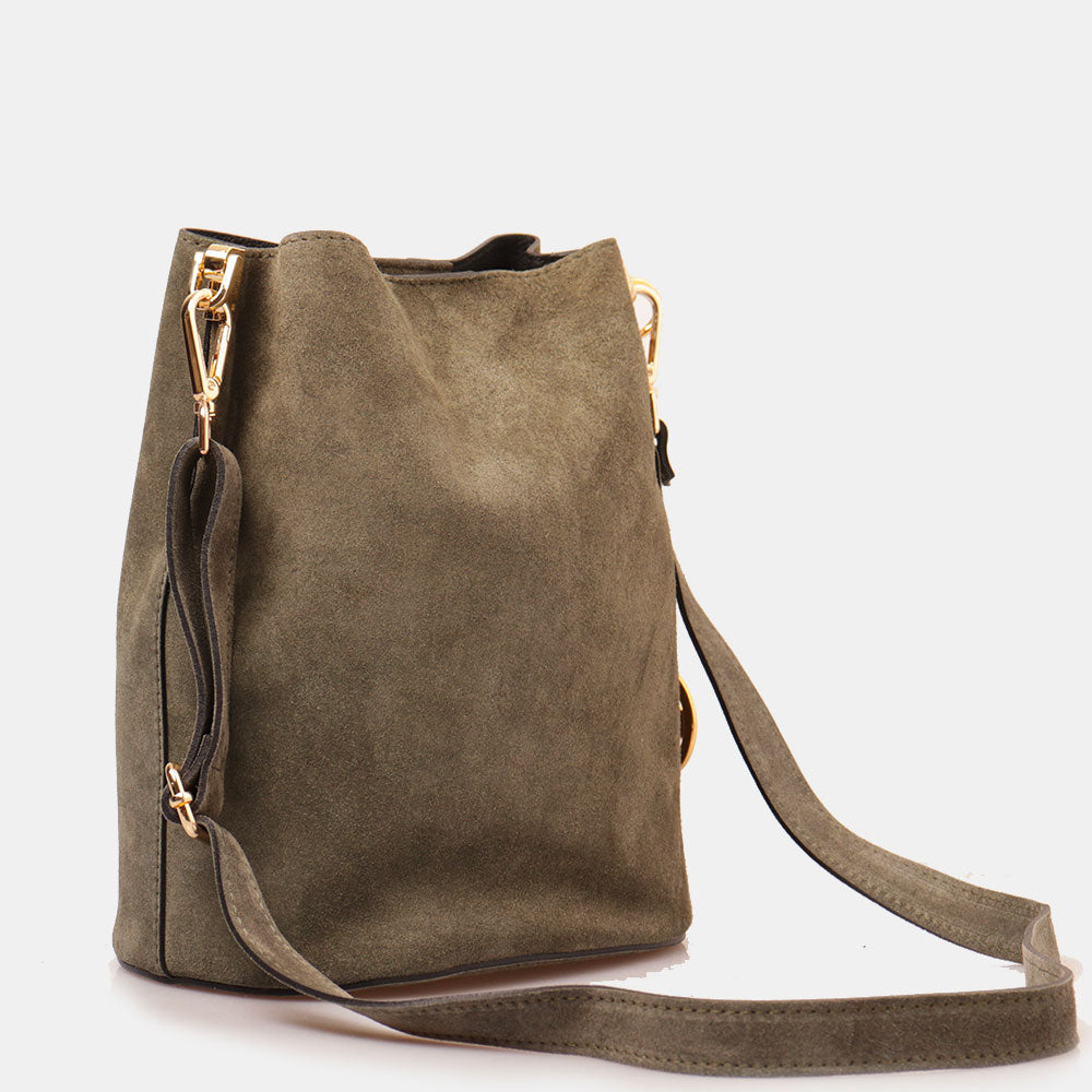 Borsa Secchiello con Tracolla VIAVERDI in Camoscio Verde Made in Italy linea Capalbio