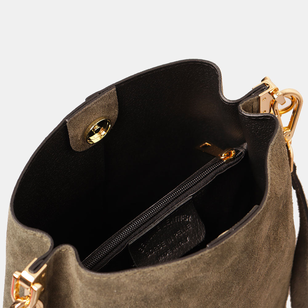 Borsa Secchiello con Tracolla VIAVERDI in Camoscio Verde Made in Italy linea Capalbio