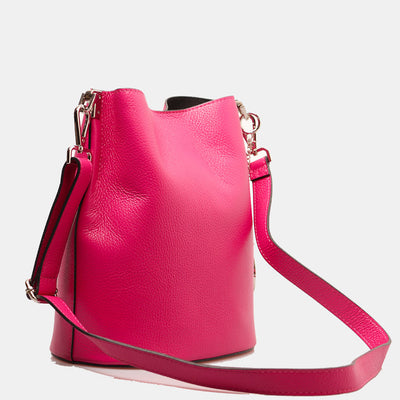 Borsa Secchiello con Tracolla VIAVERDI in Pelle Fucsia Made in Italy linea Capalbio