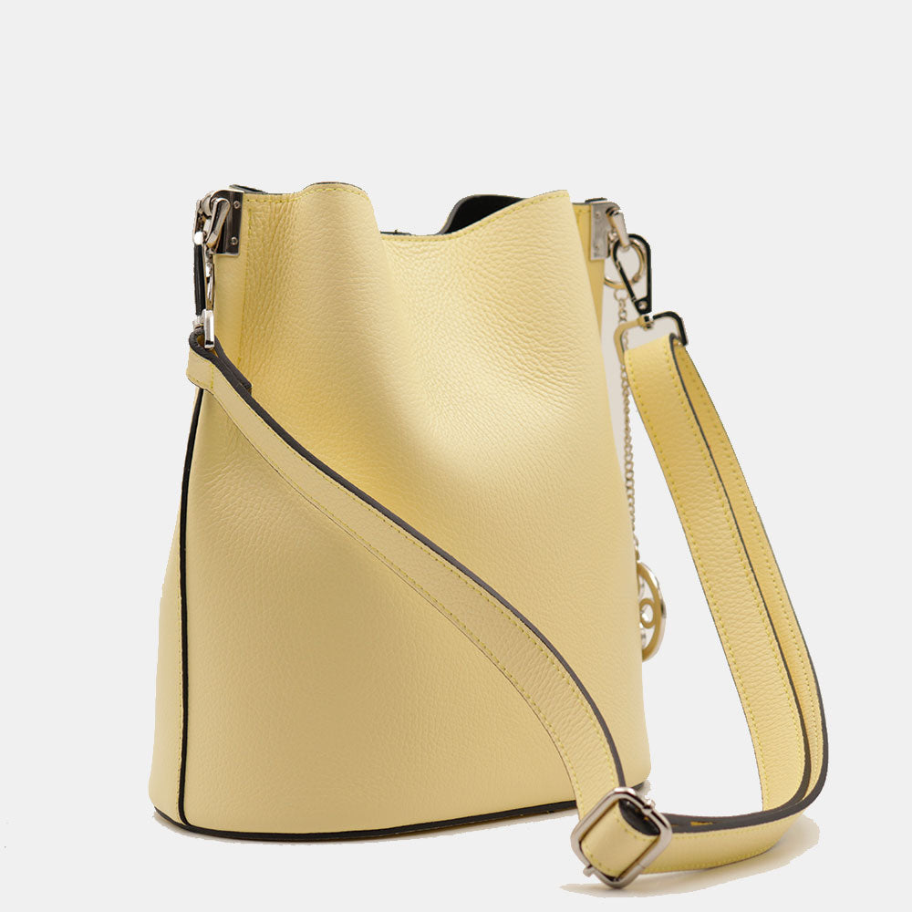 Beuteltasche mit Schulterriemen VIAVERDI aus hellgelbem Leder Made in Italy Linie Capalbio