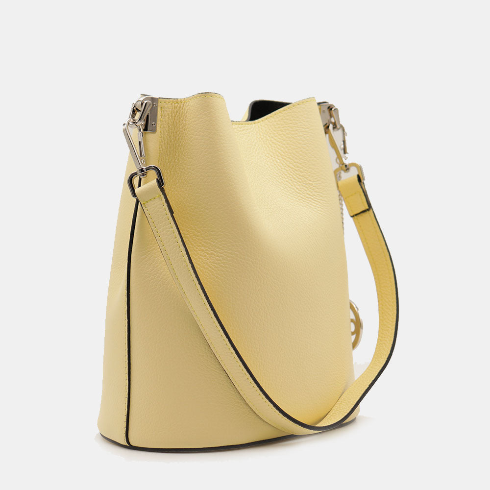 Beuteltasche mit Schulterriemen VIAVERDI aus hellgelbem Leder Made in Italy Linie Capalbio