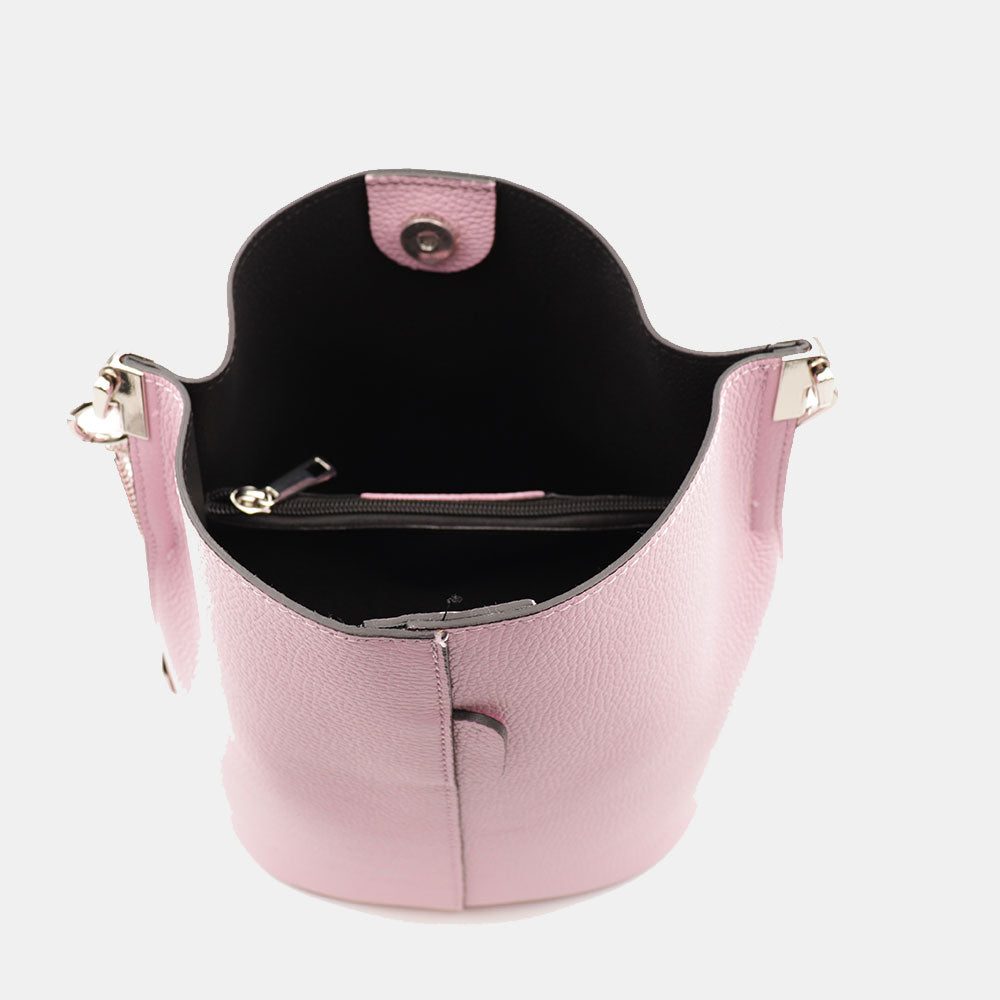 Beuteltasche mit Schulterriemen VIAVERDI aus hellrosa Leder Made in Italy Linie Capalbio