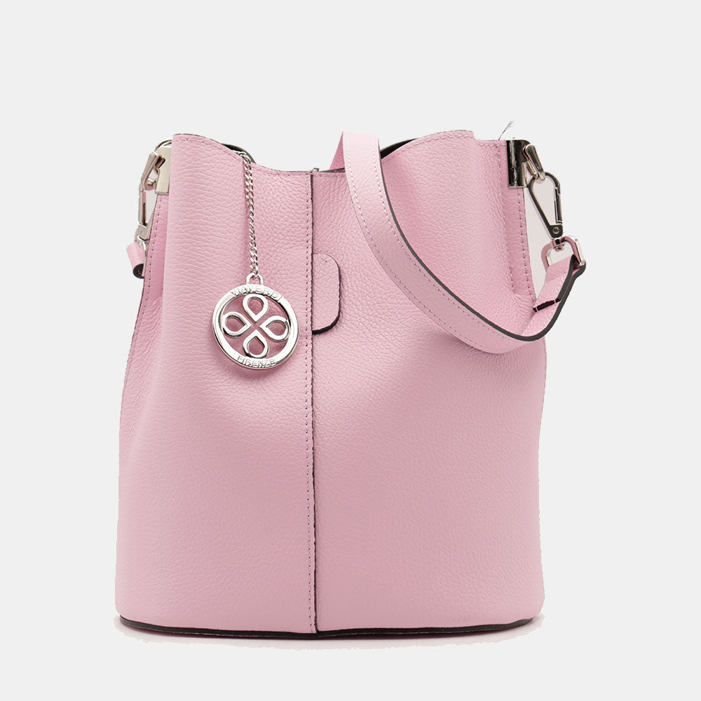 Borsa Secchiello con Tracolla VIAVERDI in Pelle Rosa Chiaro Made in Italy linea Capalbio