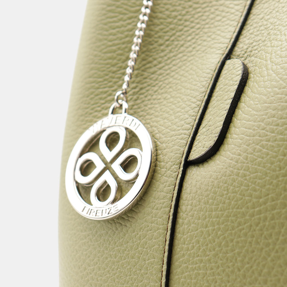 Borsa Secchiello con Tracolla VIAVERDI in Pelle Verde Chiaro Made in Italy linea Capalbio