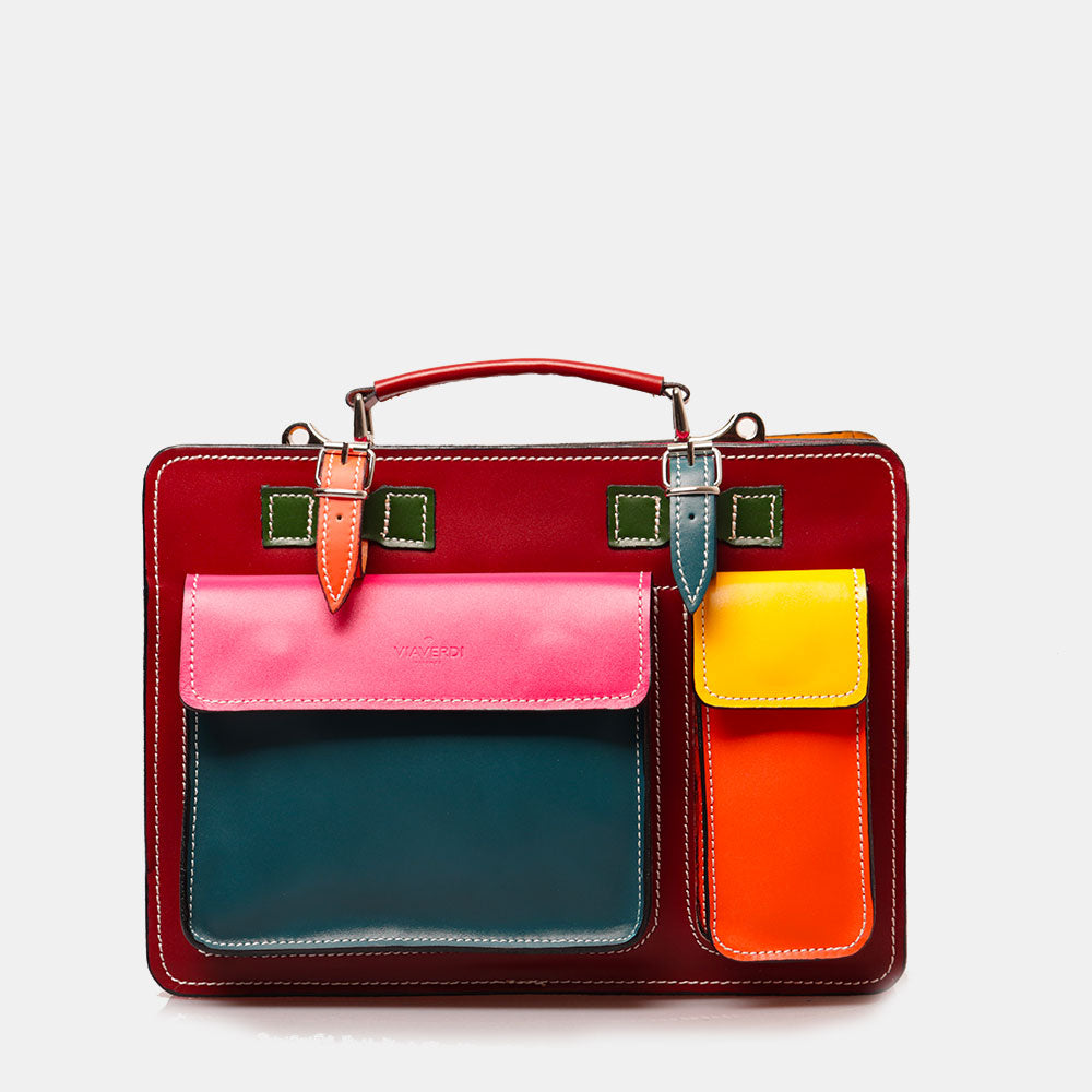Borsa da Lavoro Piccola in Pelle Multicolor VIAVERDI Made in Italy - Porta Ombrelli e Pc 14pollici