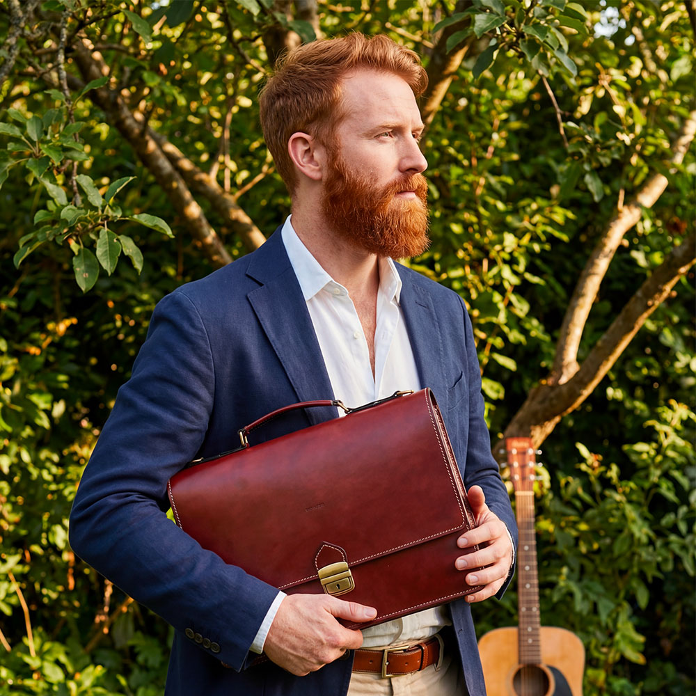 Cartella in Pelle Marrone VIAVERDI Made in Italy - 2 Soffietti porta Pc 15.6