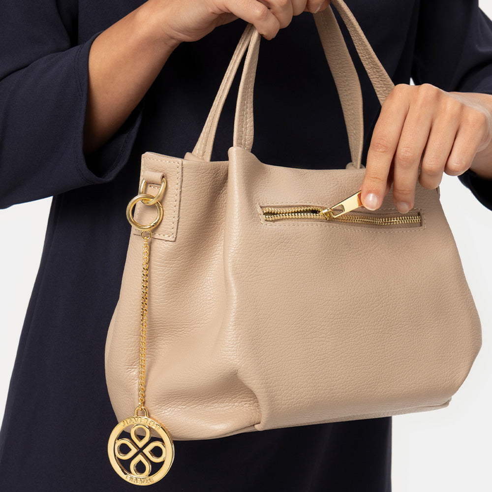 Borsa a Mano con Tracolla VIAVERDI in Pelle Beige Made in Italy linea Castiglione