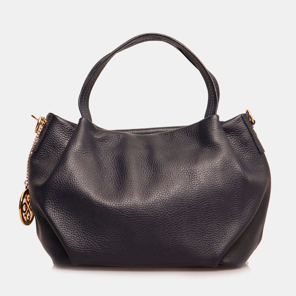 Borsa a Mano con Tracolla VIAVERDI in Pelle Blu Made in Italy linea Castiglione