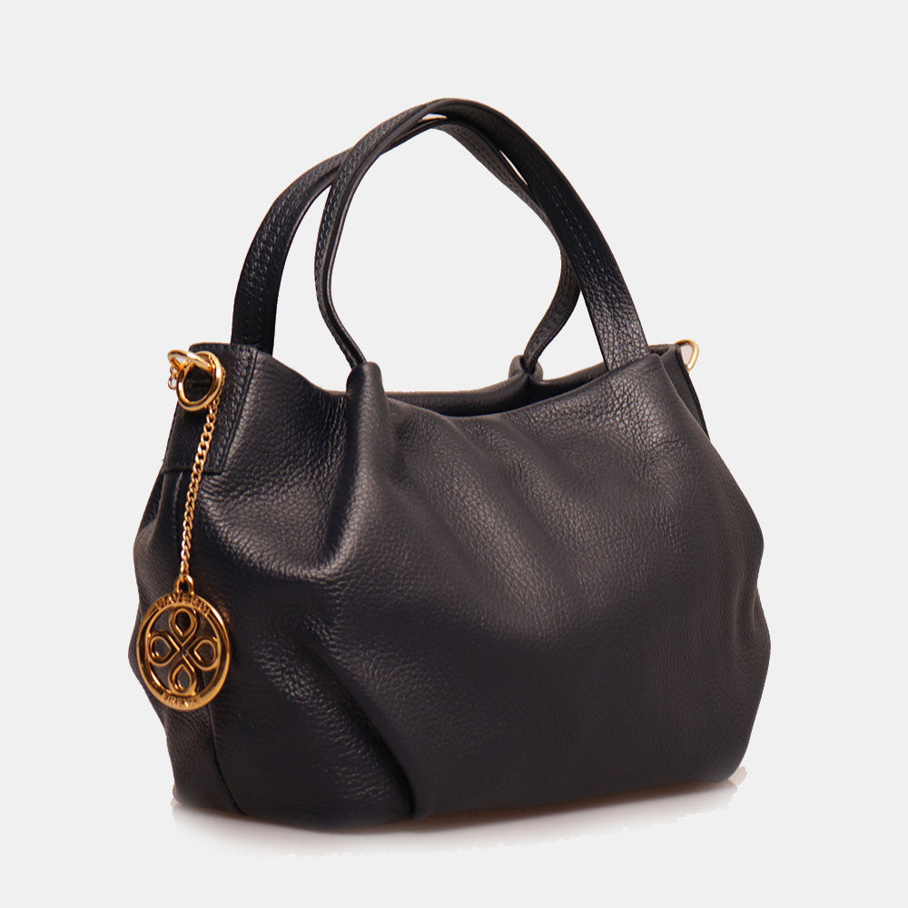 Borsa a Mano con Tracolla VIAVERDI in Pelle Blu Made in Italy linea Castiglione