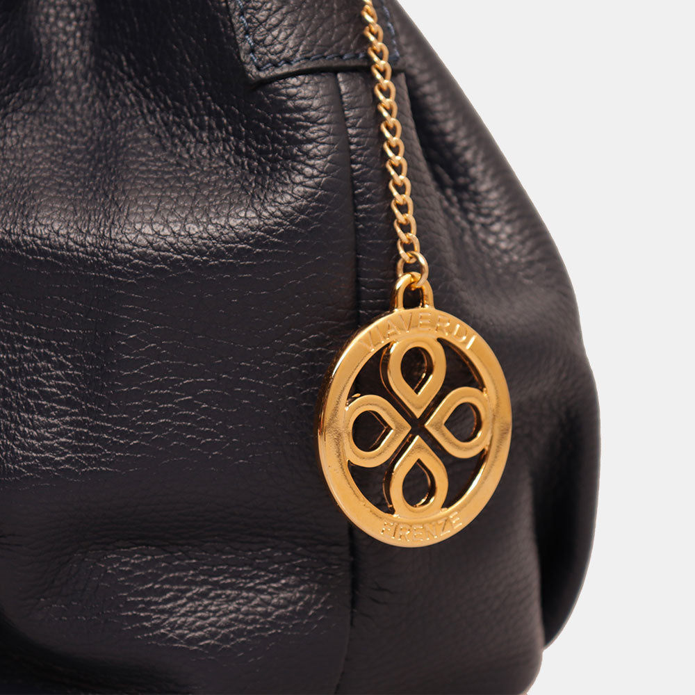 Borsa a Mano con Tracolla VIAVERDI in Pelle Blu Made in Italy linea Castiglione