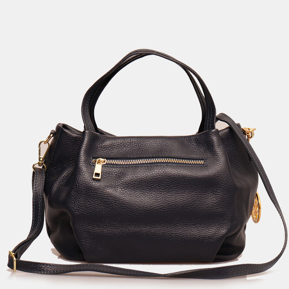 Borsa a Mano con Tracolla VIAVERDI in Pelle Blu Made in Italy linea Castiglione