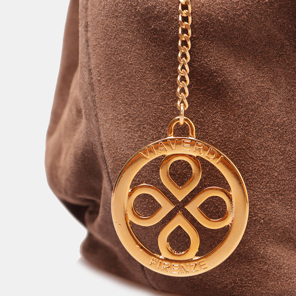 Borsa a Mano con Tracolla VIAVERDI in Camoscio Taupe Made in Italy linea Castiglione