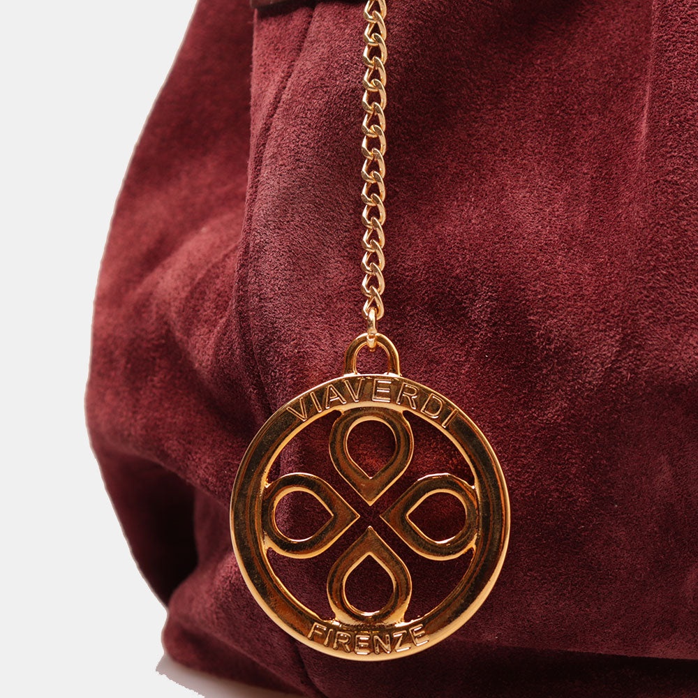 Borsa a Mano con Tracolla VIAVERDI in Camoscio Bordeaux Made in Italy linea Castiglione
