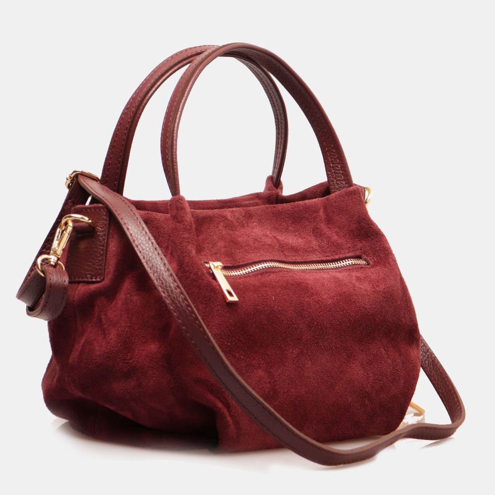 Borsa a Mano con Tracolla VIAVERDI in Camoscio Bordeaux Made in Italy linea Castiglione