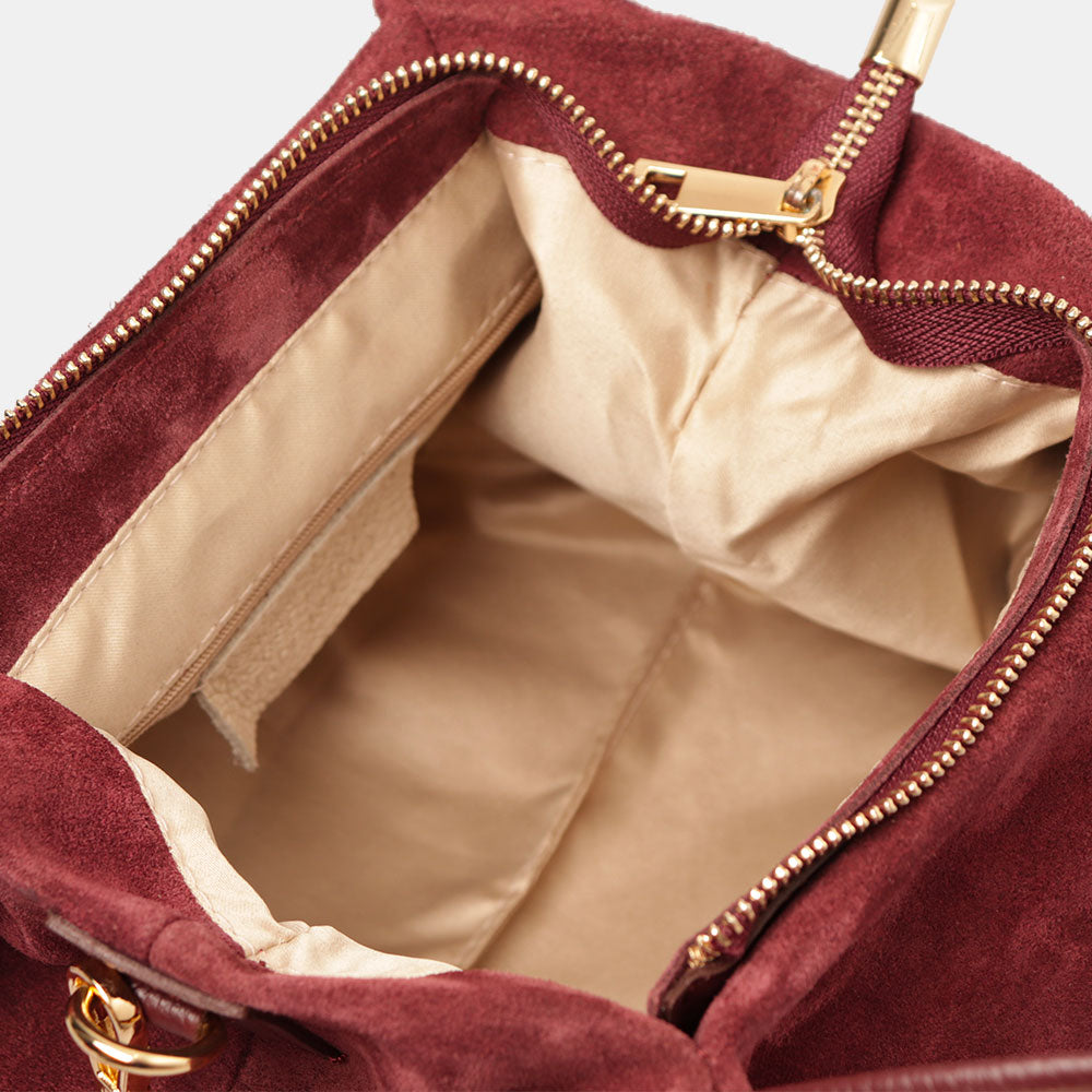 Borsa a Mano con Tracolla VIAVERDI in Camoscio Bordeaux Made in Italy linea Castiglione