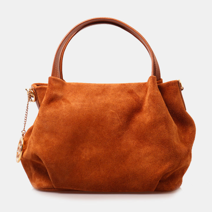 Borsa a Mano con Tracolla VIAVERDI in Camoscio color Cuoio Made in Italy linea Castiglione