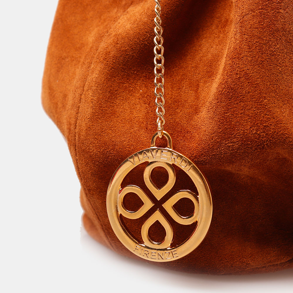 Borsa a Mano con Tracolla VIAVERDI in Camoscio color Cuoio Made in Italy linea Castiglione