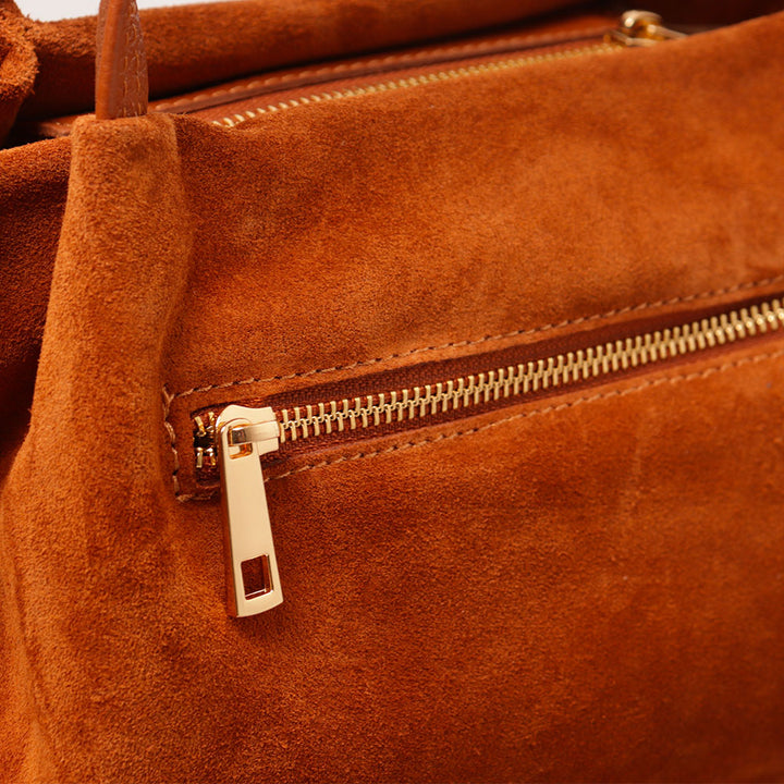 Borsa a Mano con Tracolla VIAVERDI in Camoscio color Cuoio Made in Italy linea Castiglione