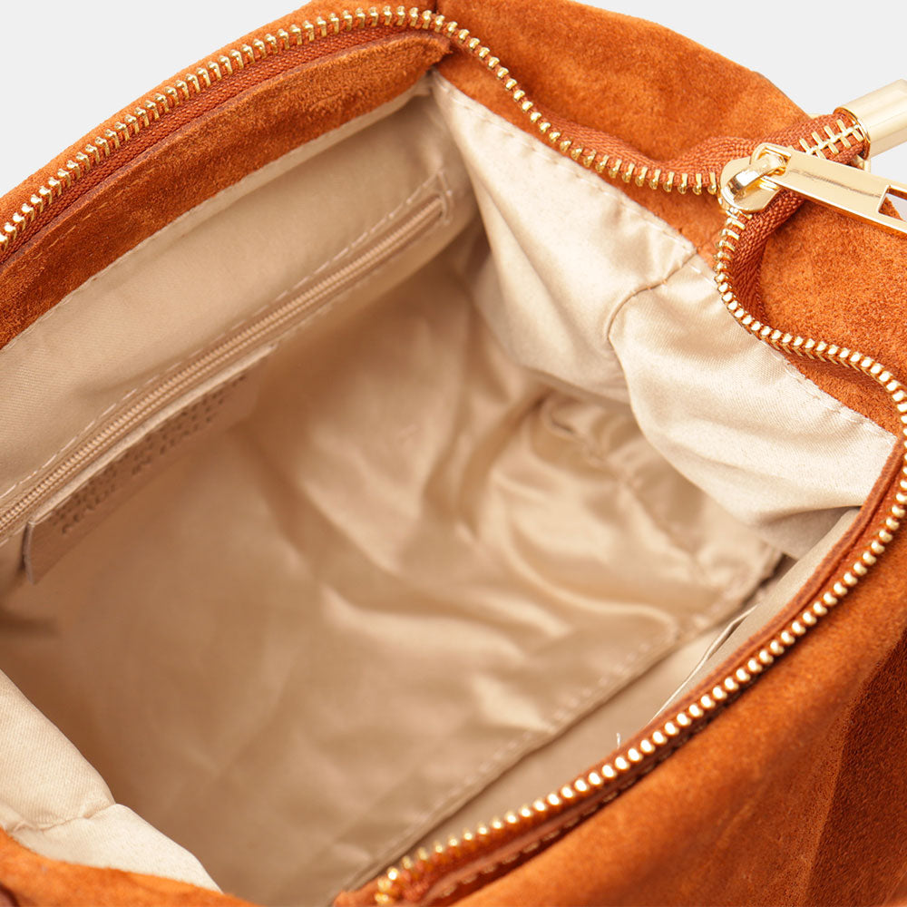 Borsa a Mano con Tracolla VIAVERDI in Camoscio color Cuoio Made in Italy linea Castiglione