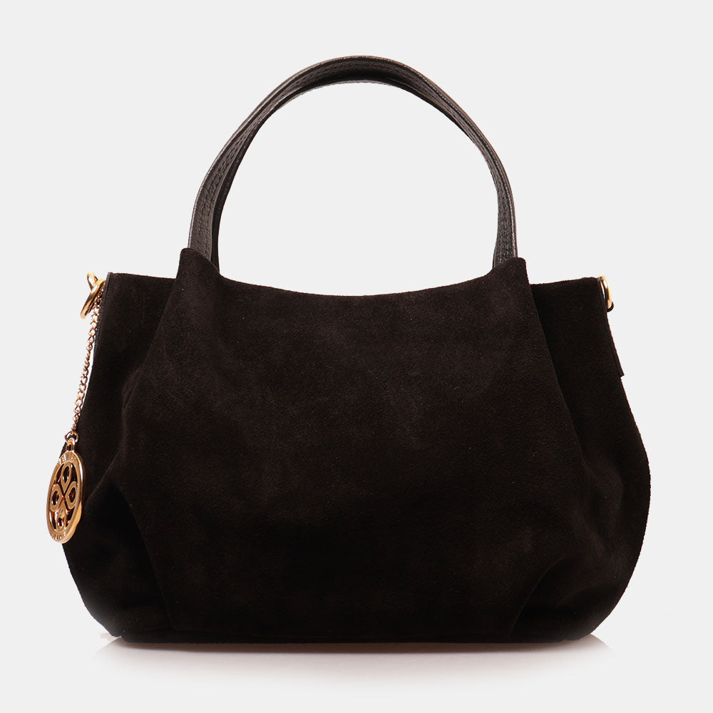 Borsa a Mano con Tracolla VIAVERDI in Camoscio Nera Made in Italy linea Castiglione