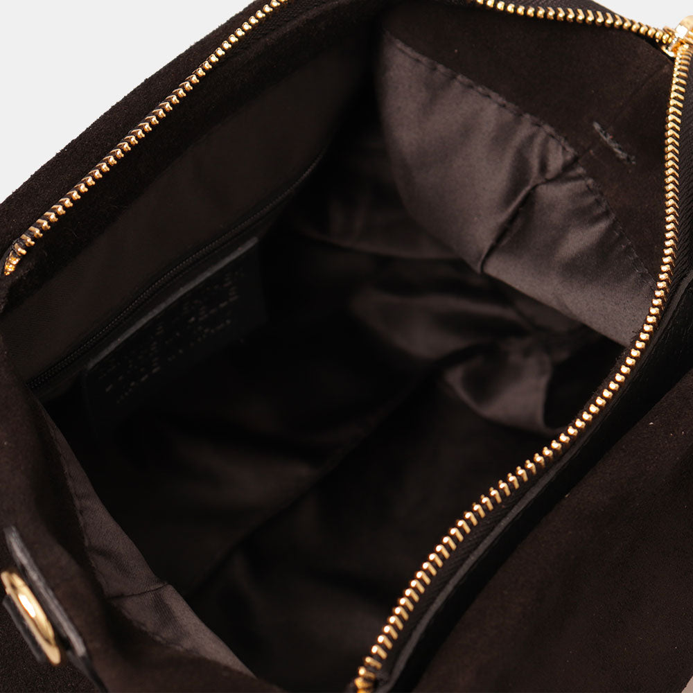 Borsa a Mano con Tracolla VIAVERDI in Camoscio Nera Made in Italy linea Castiglione