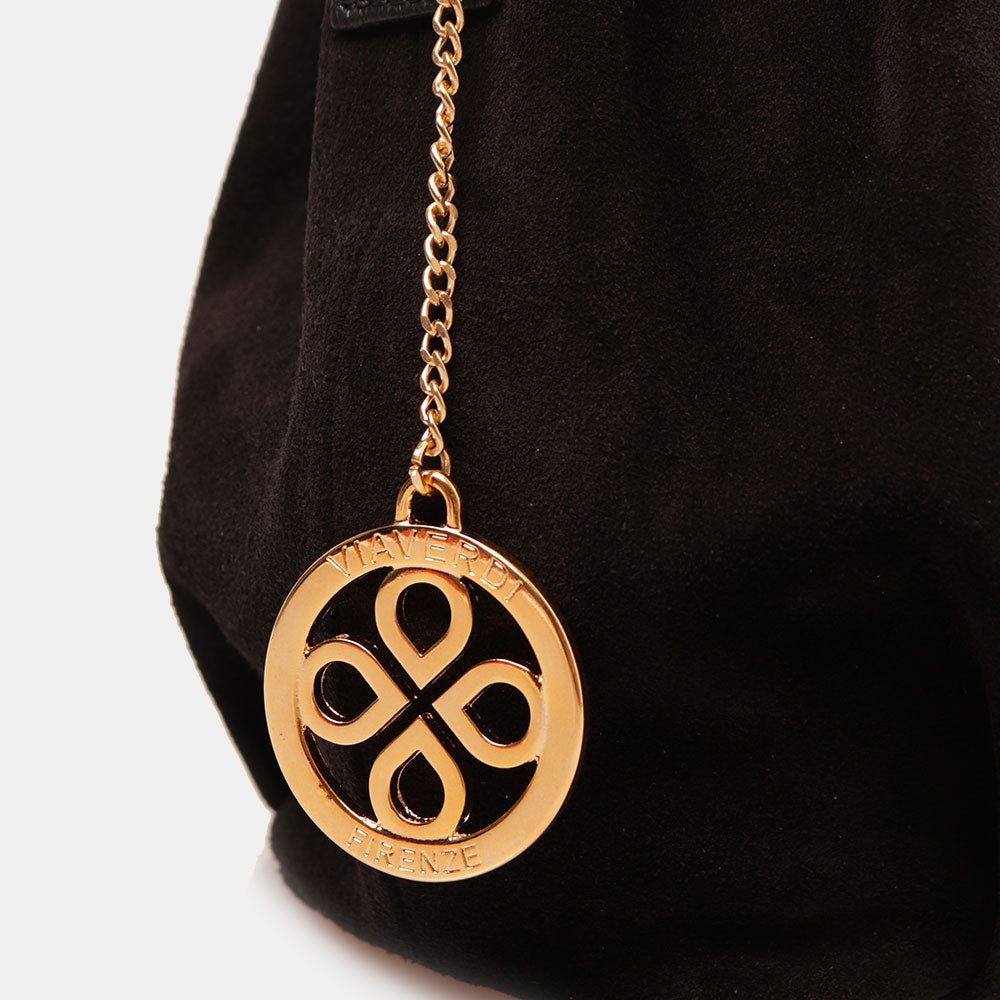 Borsa a Mano con Tracolla VIAVERDI in Camoscio Nera Made in Italy linea Castiglione