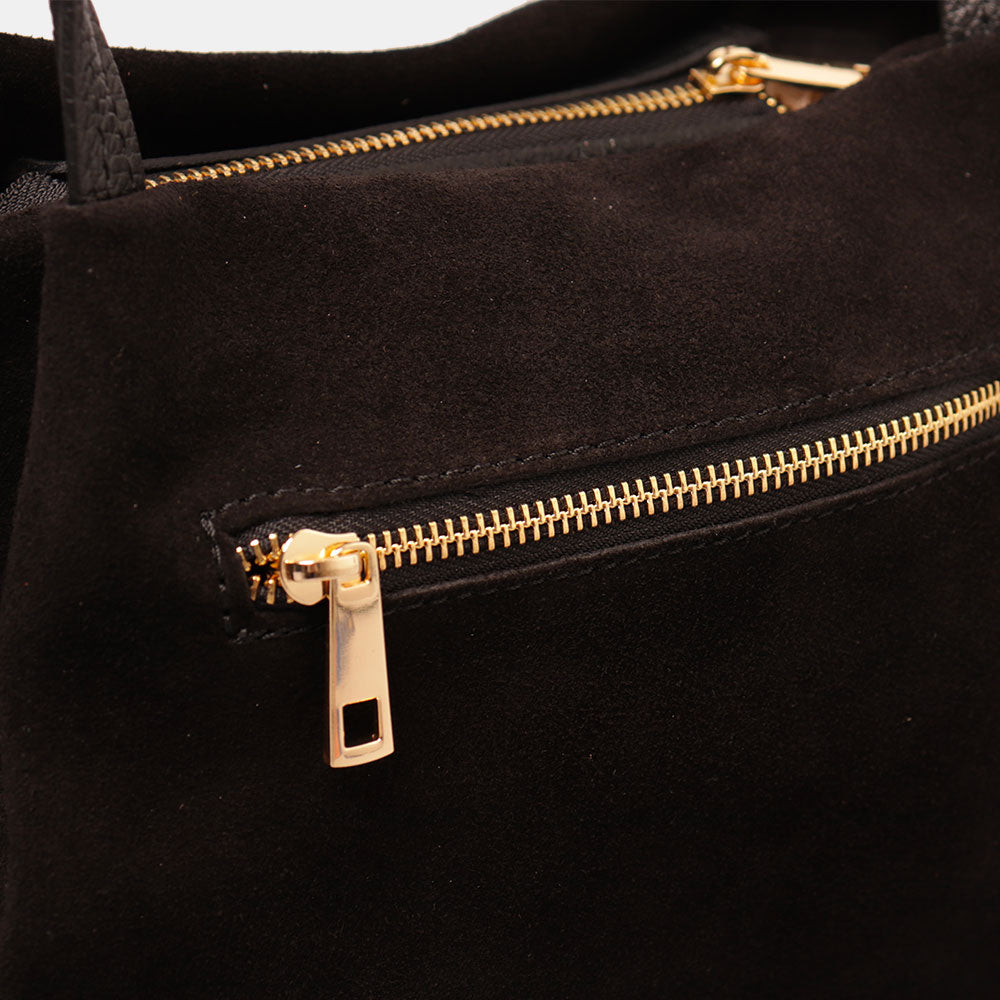 Borsa a Mano con Tracolla VIAVERDI in Camoscio Nera Made in Italy linea Castiglione