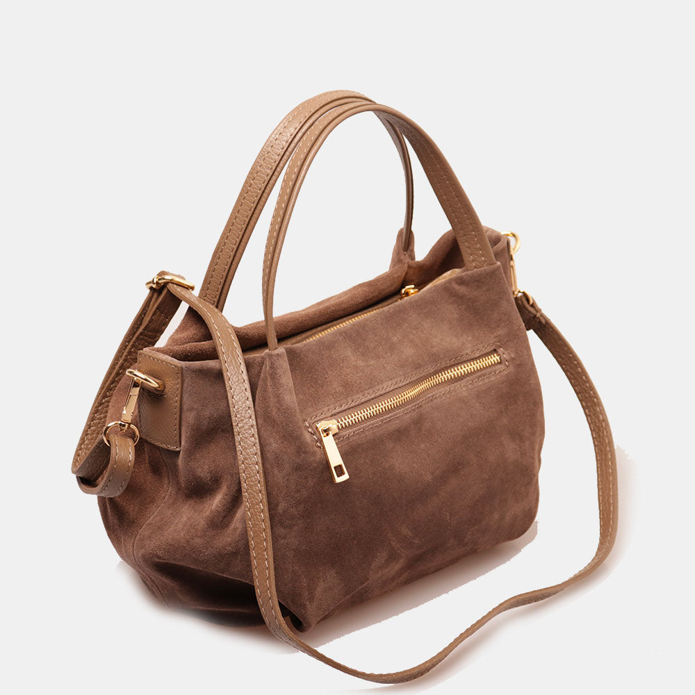 Borsa a Mano con Tracolla VIAVERDI in Camoscio Taupe Made in Italy linea Castiglione