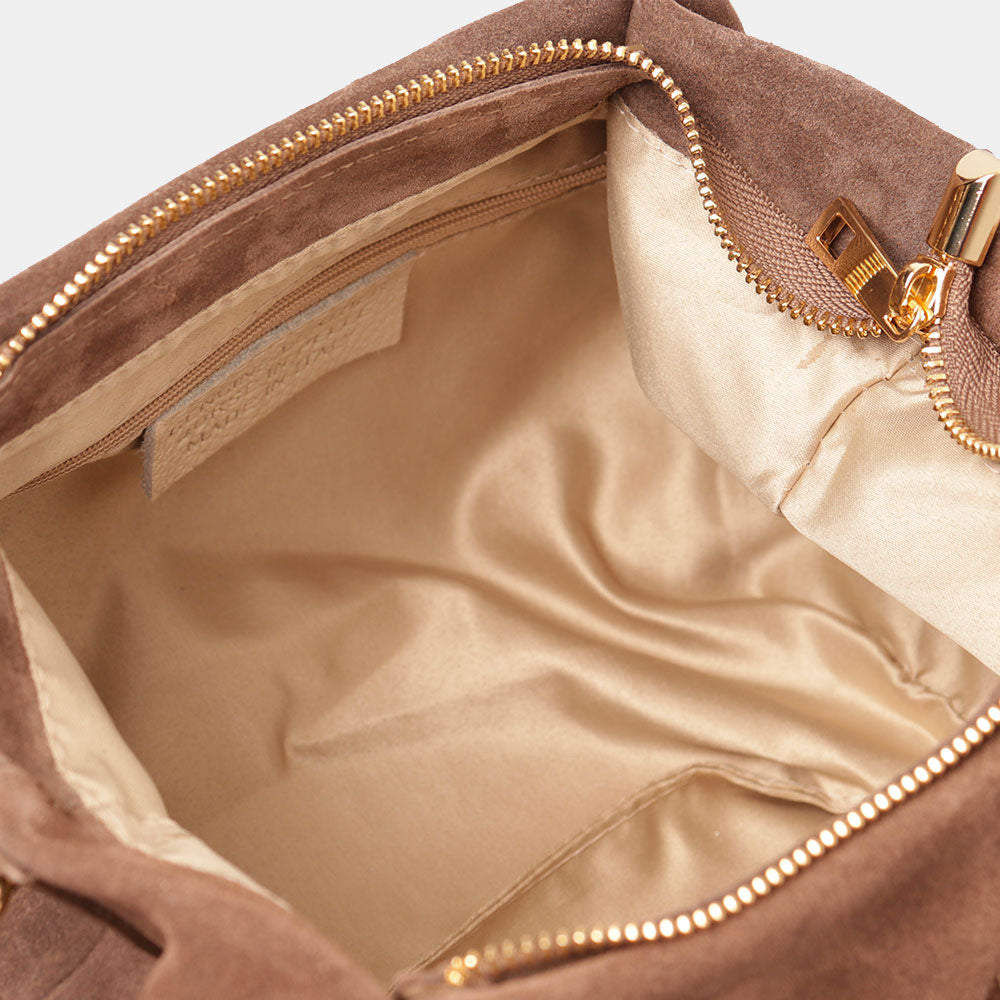 Borsa a Mano con Tracolla VIAVERDI in Camoscio Taupe Made in Italy linea Castiglione