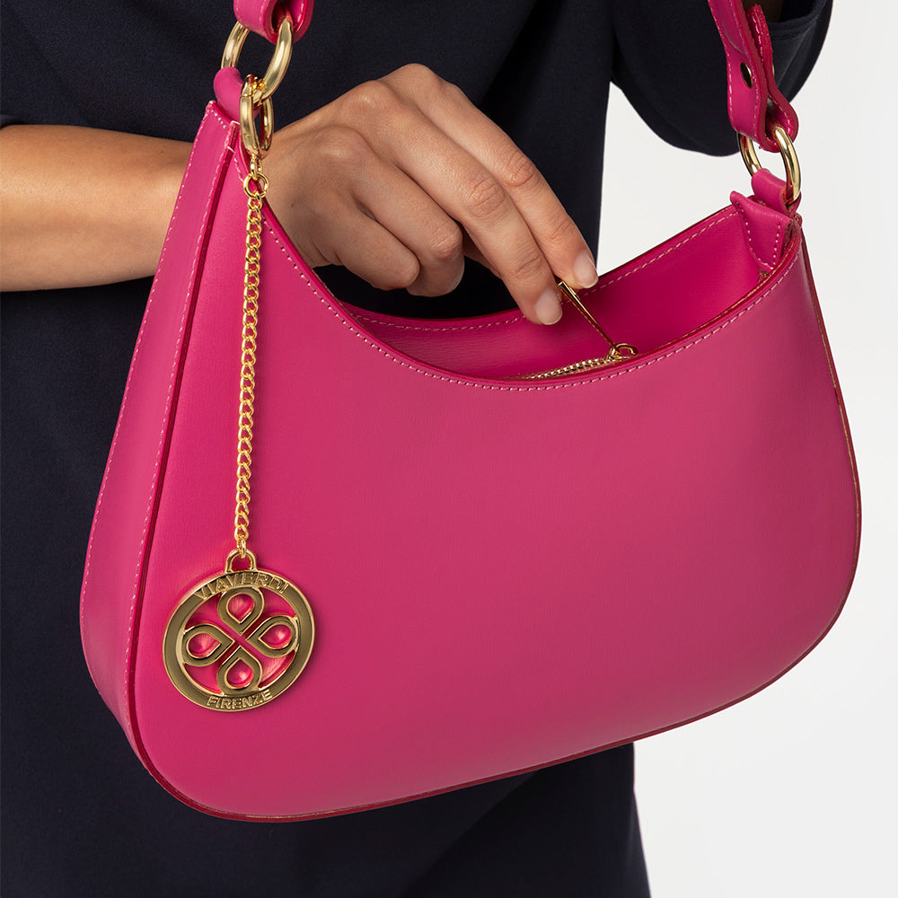 Borsa a Spalla VIAVERDI in Pelle Fucsia Made in Italy linea Certaldo
