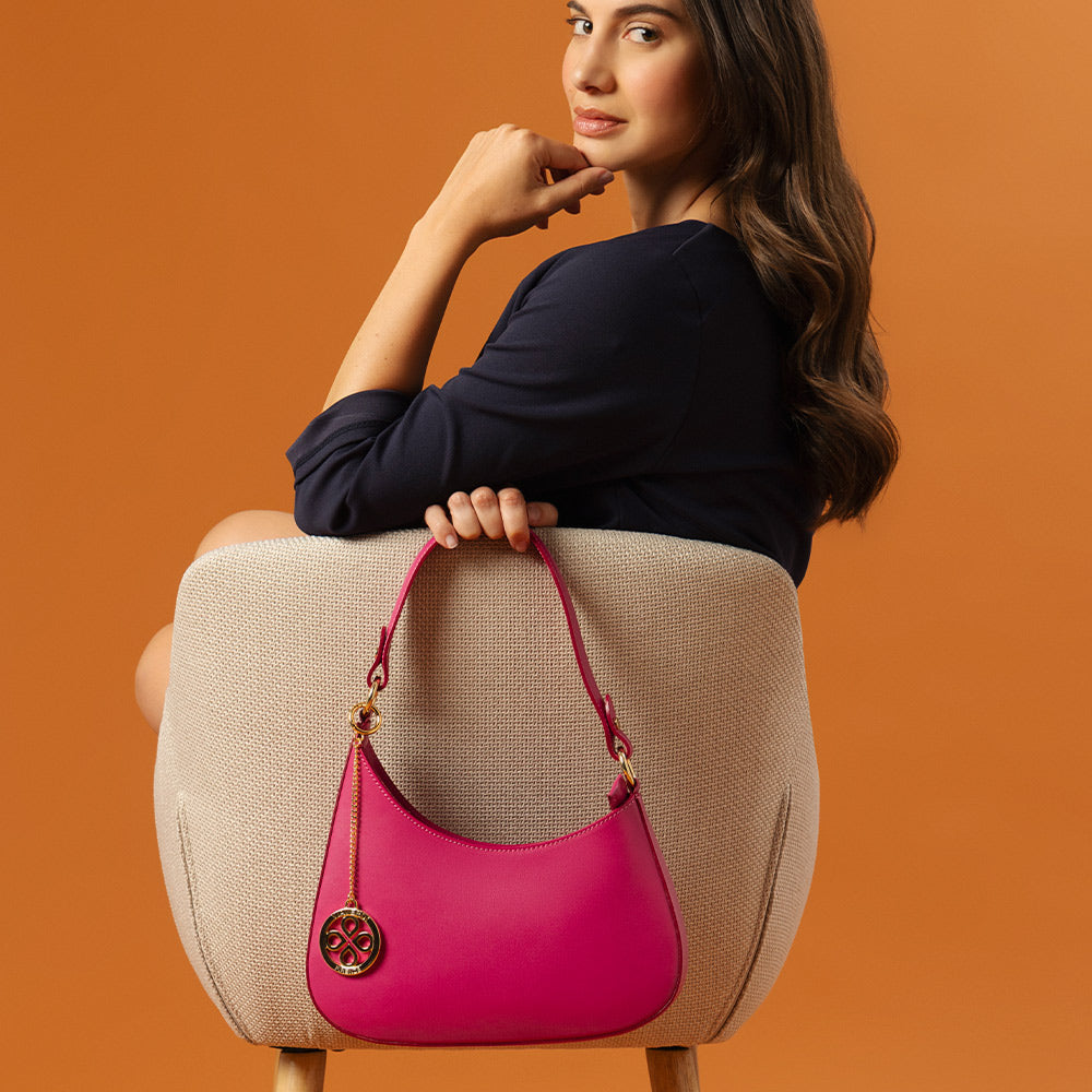 Borsa a Spalla VIAVERDI in Pelle Fucsia Made in Italy linea Certaldo