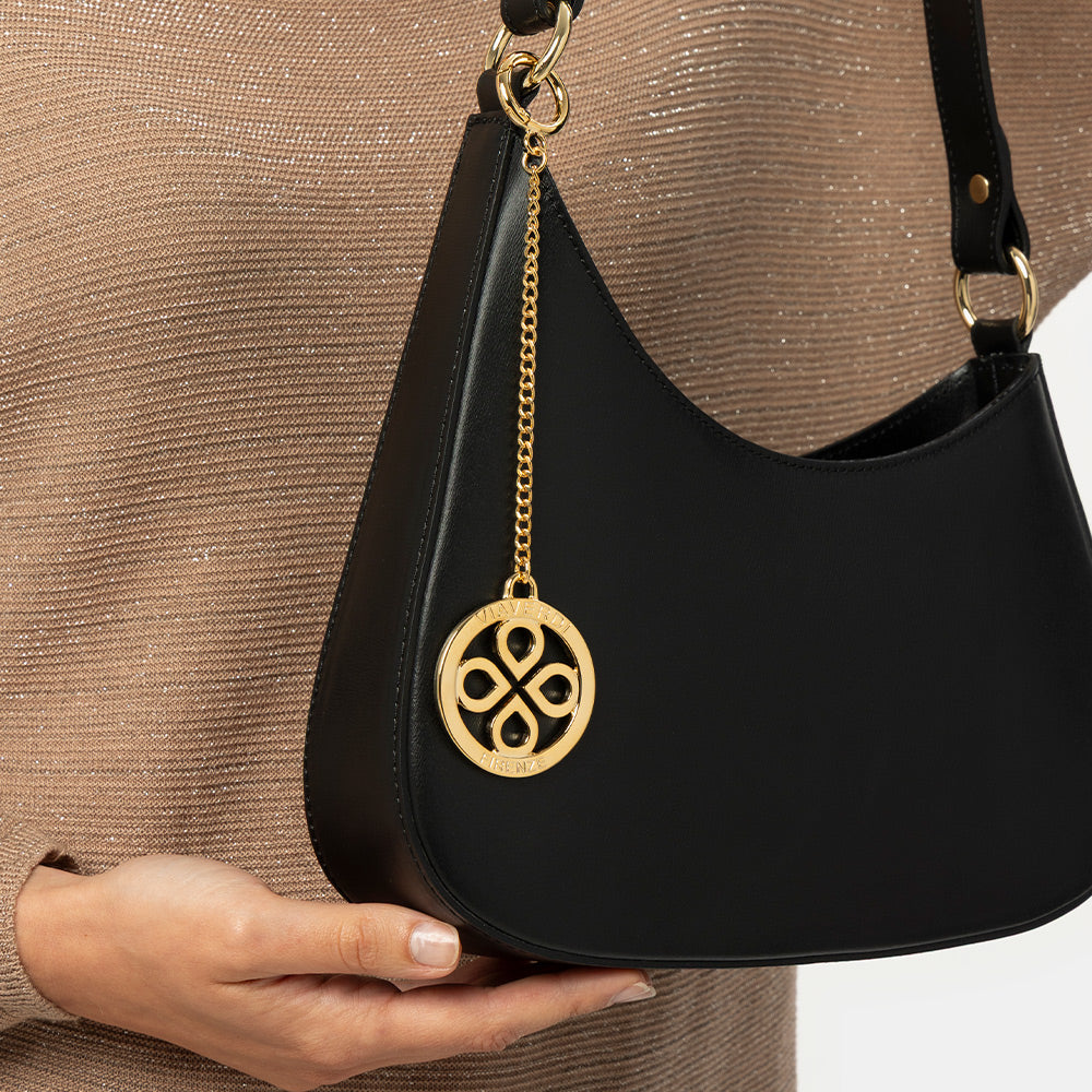 Borsa a Spalla VIAVERDI in Pelle Nera Made in Italy linea Certaldo