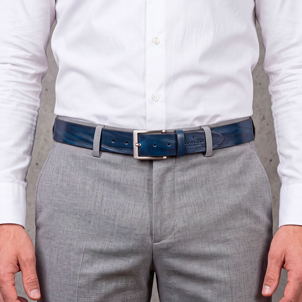 Herrengürtel aus blauem Leder VIAVERDI Made in Italy Linie Florence