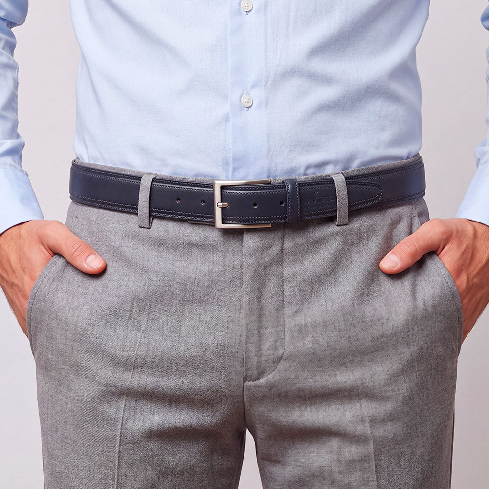Men's Blue Leather Belt by VIAVERDI, Made in Italy, Firenze line.
