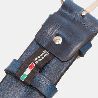 Herrengürtel aus blauem Leder VIAVERDI Made in Italy Linie Florence