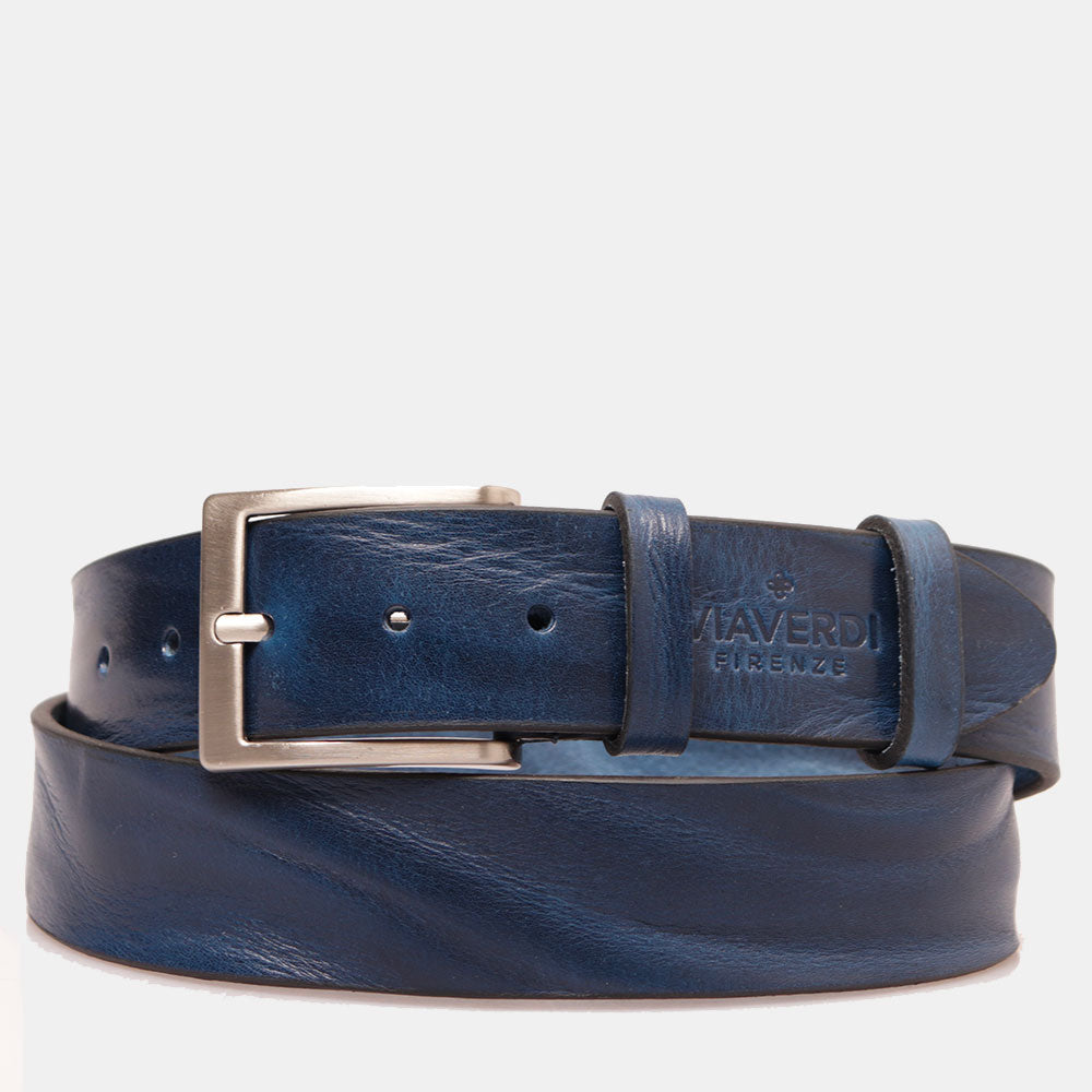 Cintura Uomo in Cuoio Blu VIAVERDI Made in Italy linea Firenze