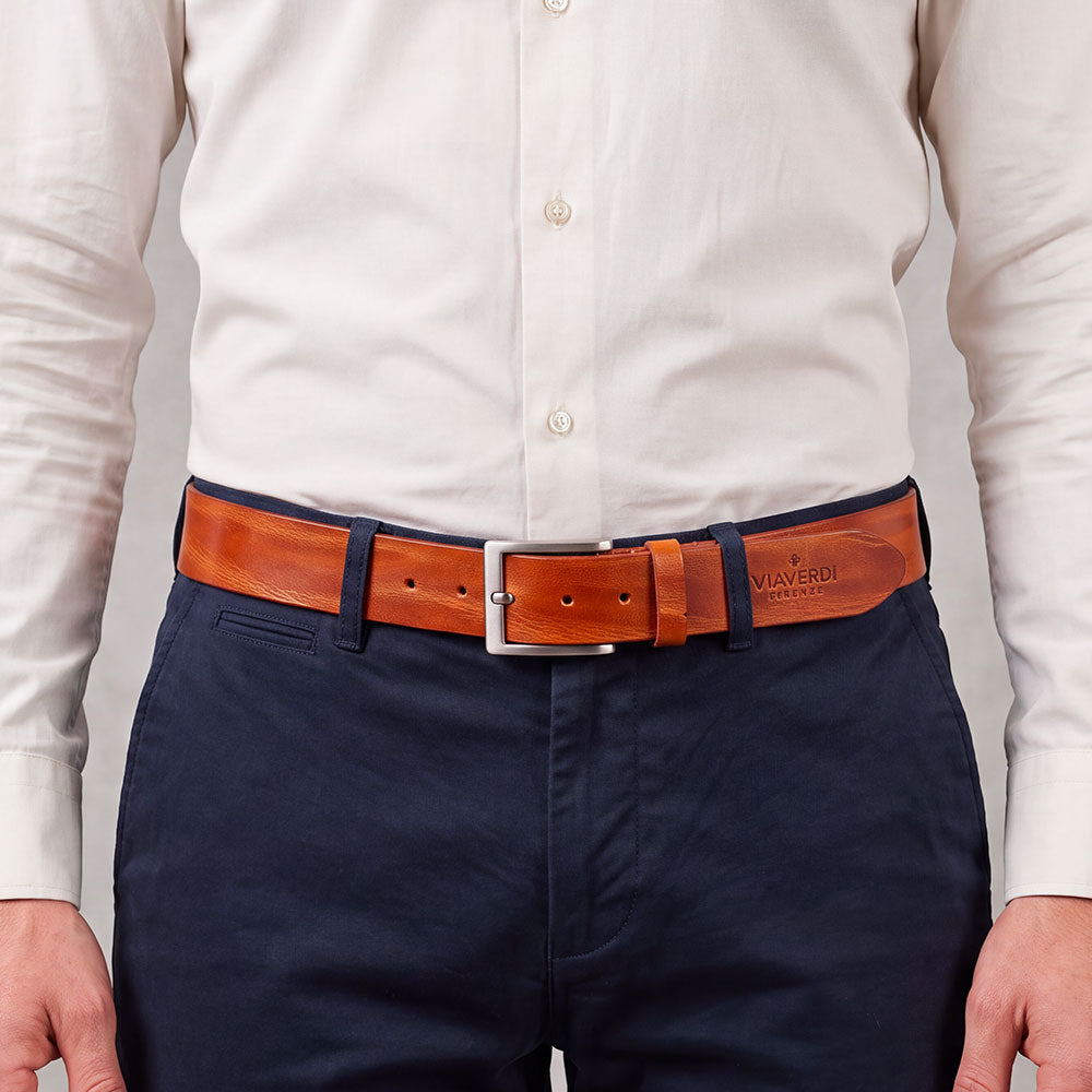 Herrengürtel aus hellbraunem Leder VIAVERDI Made in Italy Linie Florence