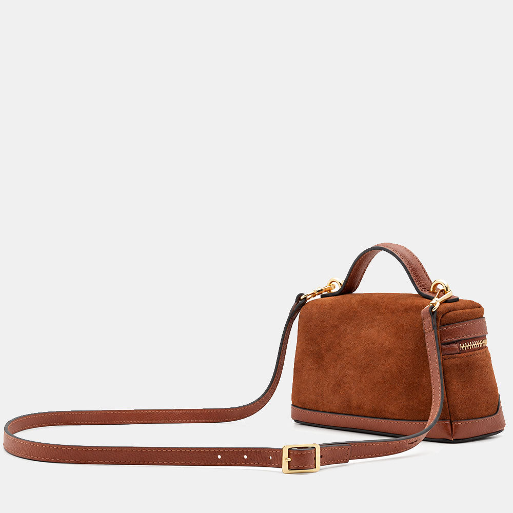 Borsa Mini Bag VIAVERDI in Camoscio Marrone Made in Italy linea Montalcino