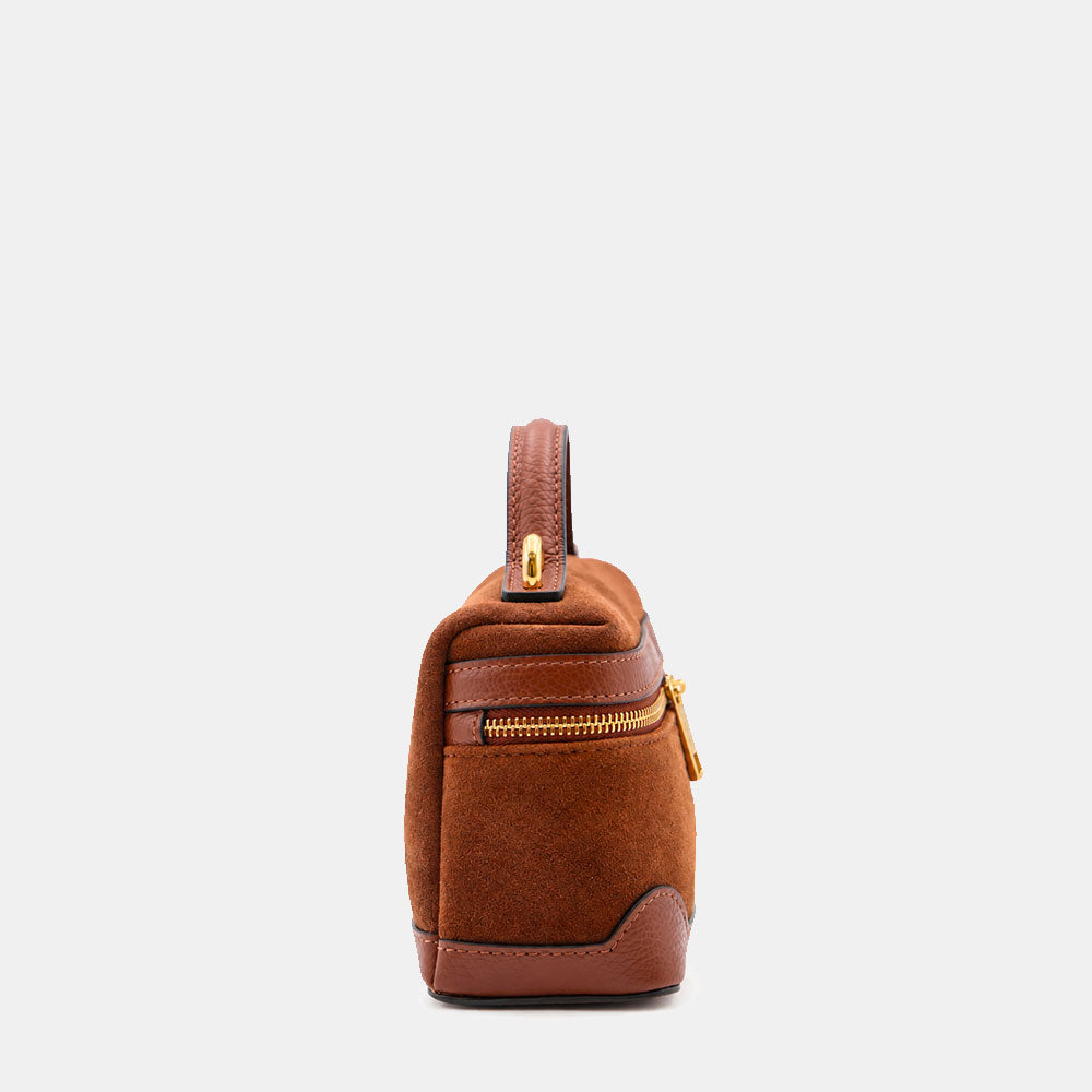 Borsa Mini Bag VIAVERDI in Camoscio Marrone Made in Italy linea Montalcino