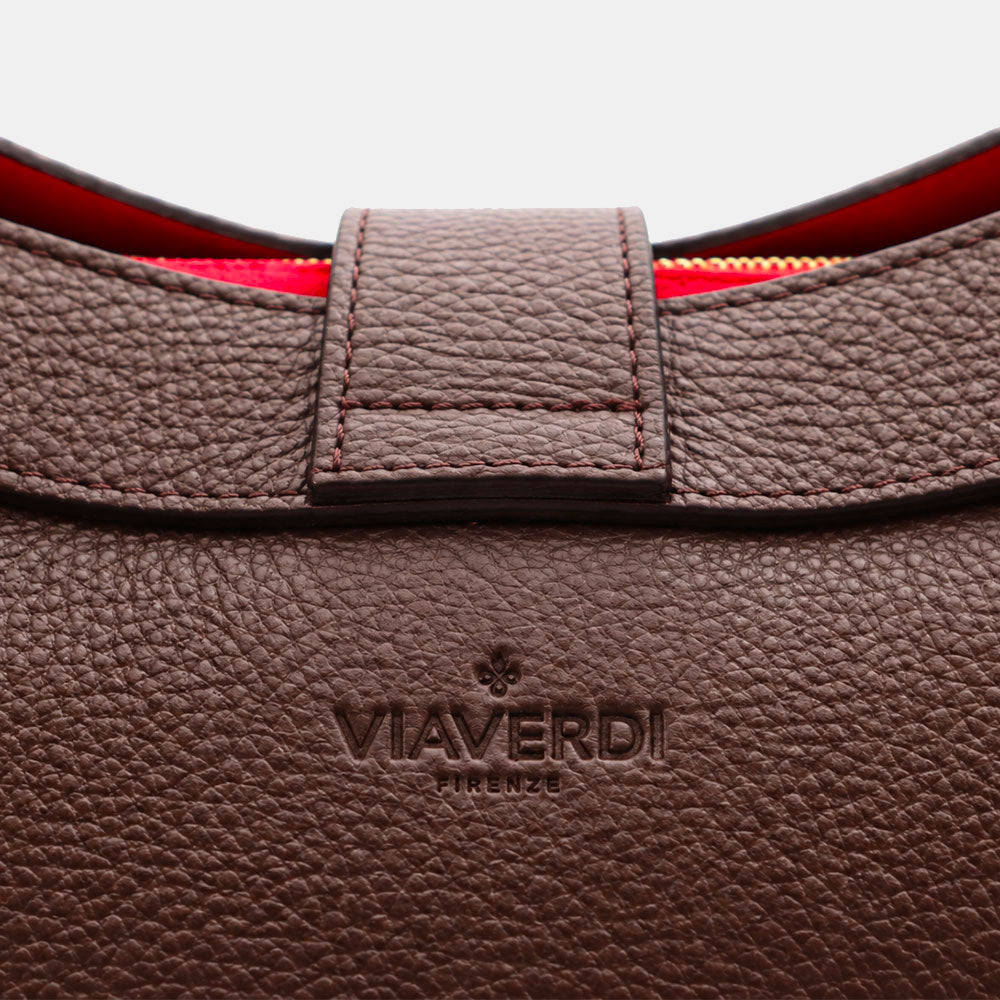 VIAVERDI Women's Shoulder Bag in Black Leather Made in Italy, Cortona Line