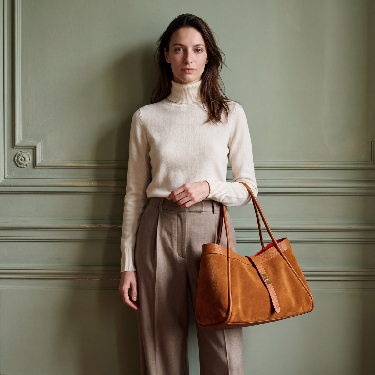 VIAVERDI Damen-Schultertasche aus braunem Wildleder und Leder, hergestellt in Italien, Cortona-Linie