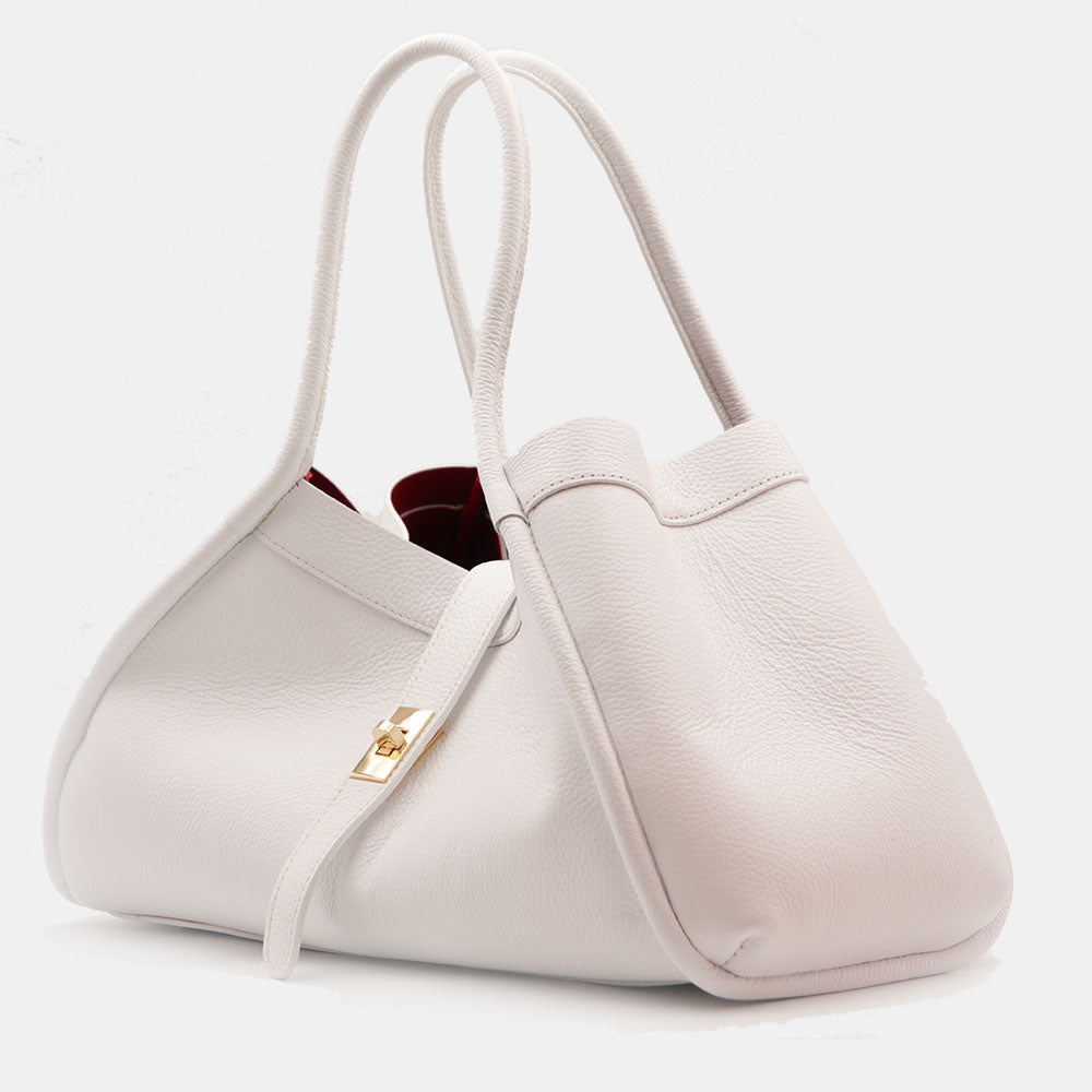 Borsa Donna a Spalla VIAVERDI in Pelle Bianca Chiaro Made in Italy linea Cortona