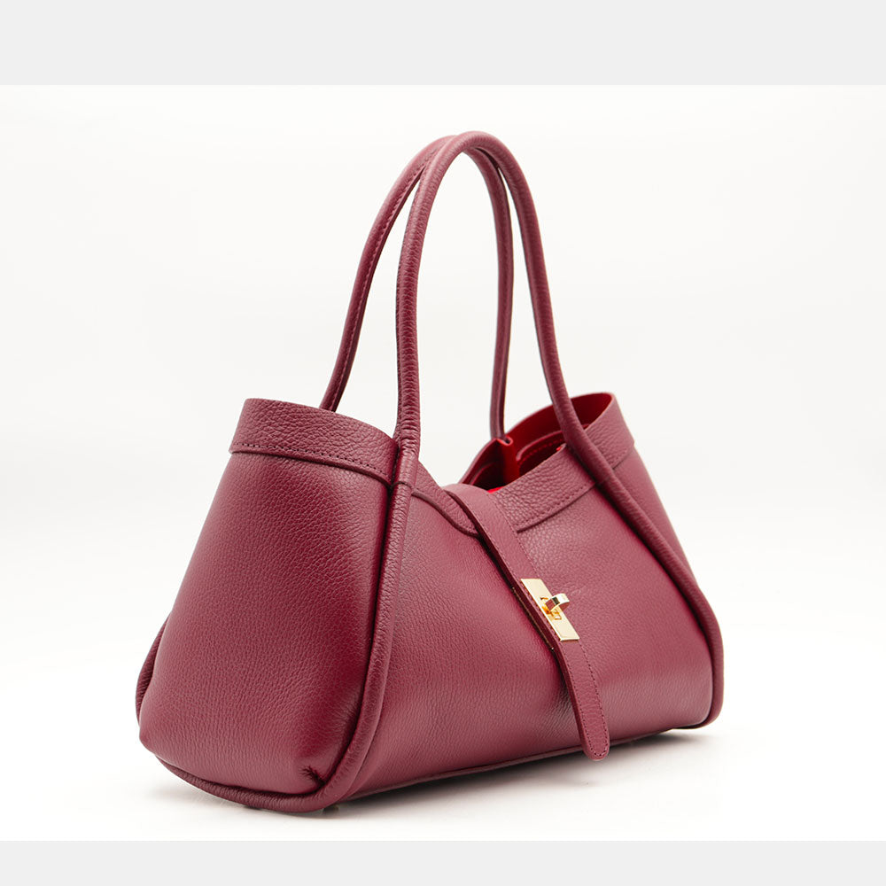 Borsa Donna a Mano VIAVERDI in Pelle Bordeaux Made in Italy linea Cortona